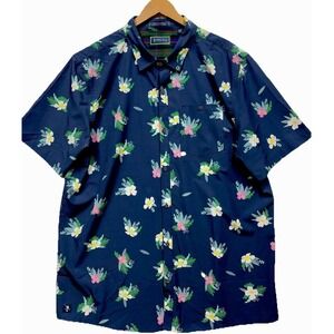 William Murray Men's Floral Golf Button Up Shirt Size XL Navy Blue Performance